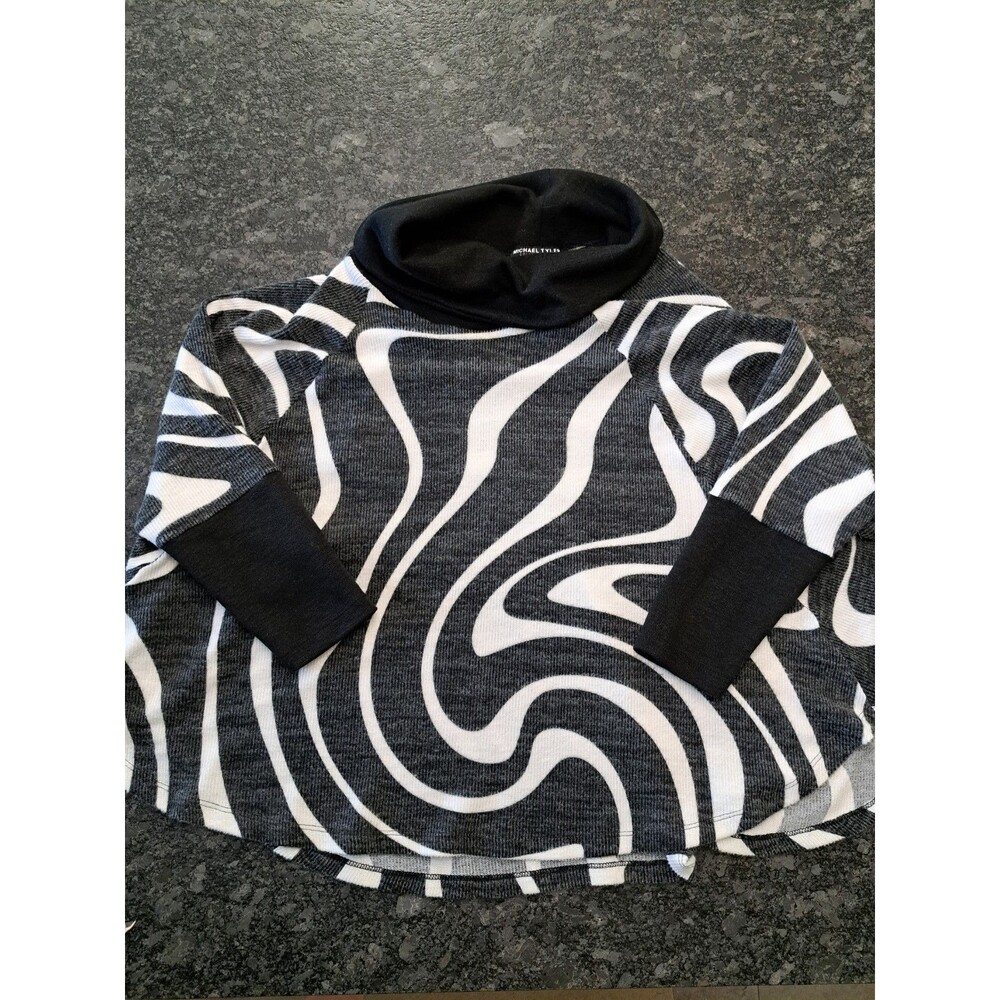 Michael Tyler Cowl Neck Sweater White and Black Wavy Pattern Women's Size XL